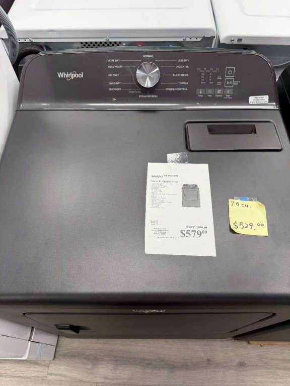Whirlpool 7.0 Cu. Ft. Whirlpool® Top Load Electric Dryer with Moisture Sensor Volcano Black WED6150PB, product image 2 of 2