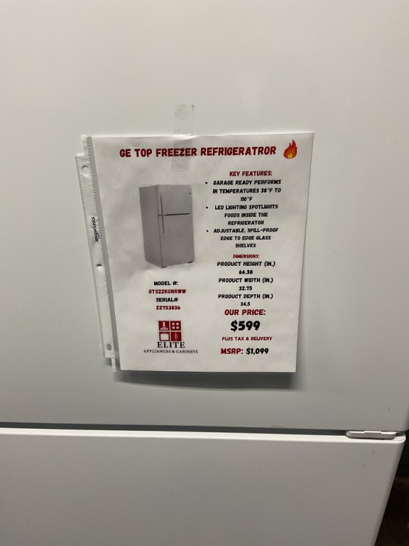 GE GE® 21.9 Cu. Ft. Garage Ready Top-Freezer Refrigerator White GTS22KGNRWW