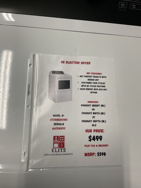 GE 7.4 cu. ft. Capacity Electric Dryer with Up To 120 ft. Venting and Sensor Dry White with Matte Black Backsplash GTD58EBSVWS, product image 4 of 31