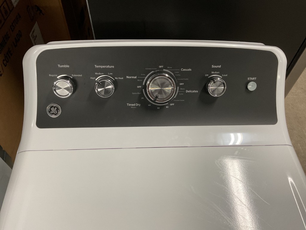 GE 7.2 cu. ft. Capacity Electric Dryer with Up To 120 ft. Venting and Extended Tumble White with Matte Black Backsplash GTD48EASWWB, product image 2 of 5