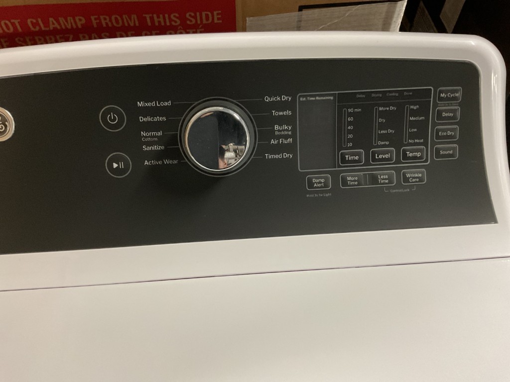 GE 7.4 cu. ft. Capacity Electric Dryer with Up To 120 ft. Venting and Sensor Dry White with Matte Black Backsplash GTD58EBSVWS, product image 2 of 5