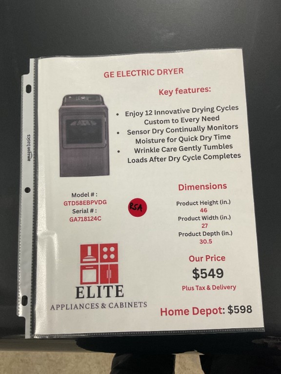 GE 7.4 cu. ft. Capacity Electric Dryer with Up To 120 ft. Venting and Sensor Dry Diamond Gray GTD58EBPVDG, product image 5 of 5