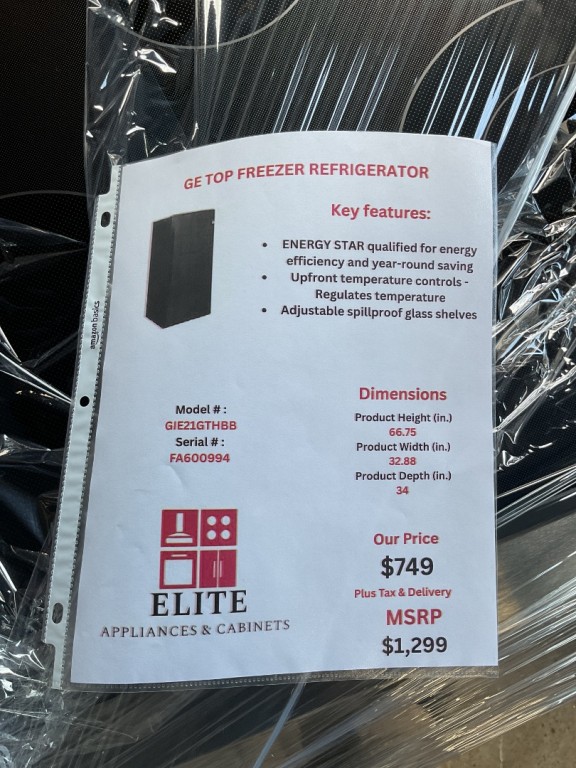 GE 21.1 Cu. Ft. Top-Freezer Refrigerator Black GIE21GTHBB, product image 6 of 6