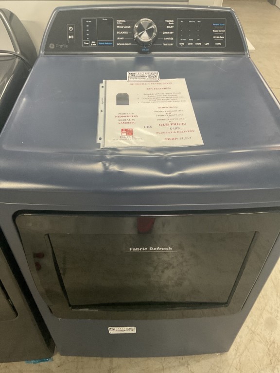 GE Profile 7.3 cu. ft. Capacity Smart Electric Dryer with Fabric Refresh Sapphire Blue PTD90EBPTRS, product image 3 of 22