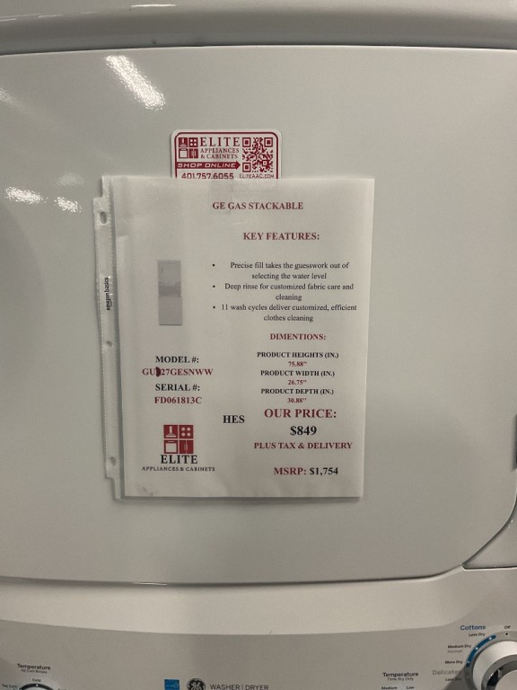 GE Unitized Spacemaker 3.9 cu. ft. Capacity Washer with Stainless Steel Basket and 5.9 cu. ft. Capacity Gas Dryer White on White GUD27GESNWW, product image 2 of 12