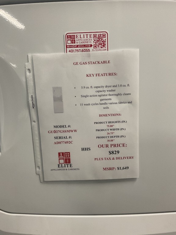 GE Unitized Spacemaker 3.8 cu. ft. Capacity Washer with Stainless Steel Basket and 5.9 cu. ft. Capacity Gas Dryer White on White GUD27GSSMWW, product image 2 of 20