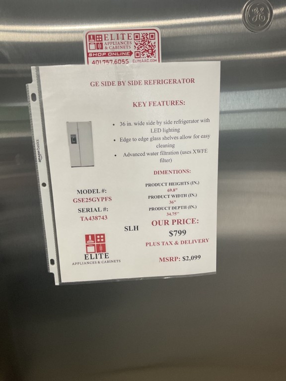 GE 25.3 Cu. Ft. Side-By-Side Refrigerator Fingerprint Resistant Stainless GSE25GYPFS, product image 2 of 2