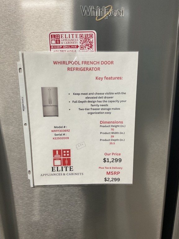 Whirlpool 36-Inch Wide Full-Depth French Door Bottom Mount Refrigerator - 25 cu. ft. Fingerprint Resistant Stainless Steel WRFF3036RZ, product image 2 of 23