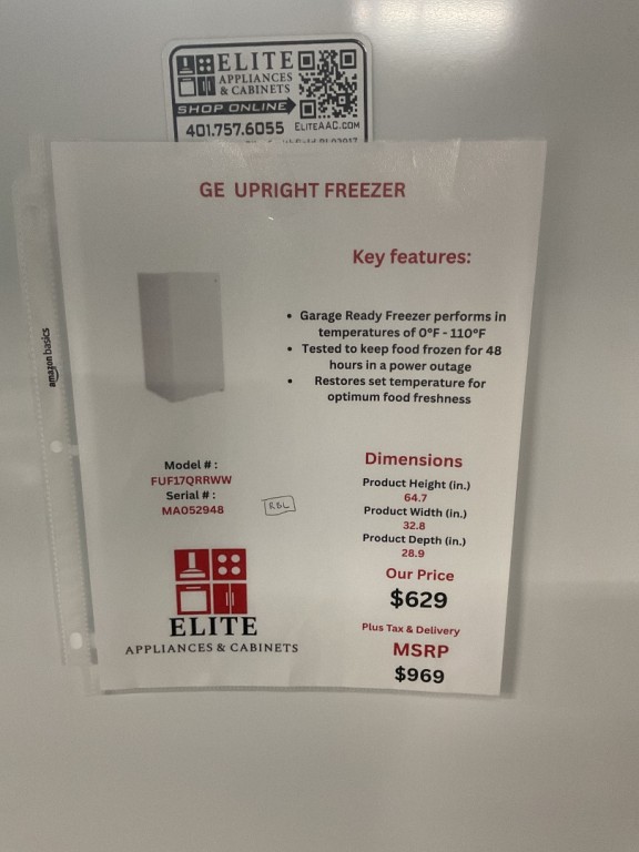GE 17.3 Cu. Ft. Frost-Free Garage Ready Upright Freezer White FUF17QRRWW, product image 2 of 17
