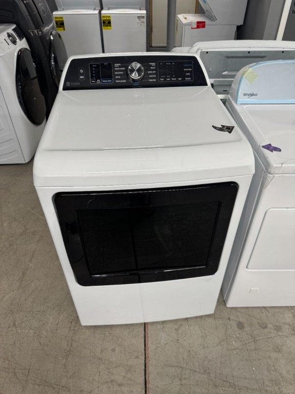 GE Profile 7.4 cu. ft. Capacity Smart aluminized alloy drum Electric Dryer with Sanitize Cycle and Sensor Dry White on White with Silver Backsplash PTD70EBSTWS, product image 2 of 21