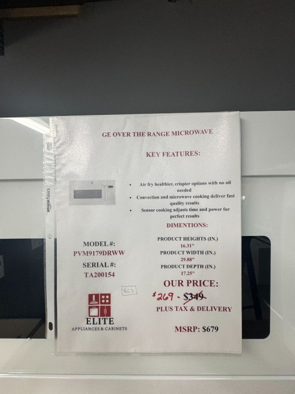 GE Profile 1.7 Cu. Ft. Convection Over-the-Range Microwave Oven White PVM9179DRWW, product image 4 of 18