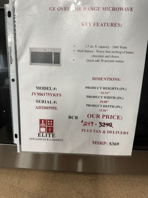 GE 1.7 Cu. Ft. Over-the-Range Sensor Fingerprint Resistant Microwave Oven Fingerprint Resistant Stainless JVM6175YKFS, product image 4 of 29