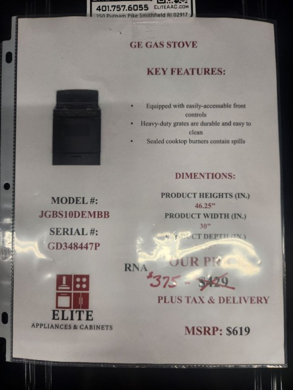 GE 30" Free-Standing Front Control Gas Range Black JGBS10DEMBB, product image 5 of 18