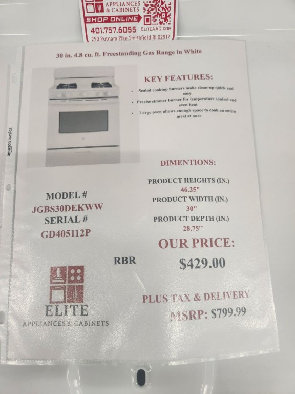 GE 30" Free-Standing Gas Range White JGBS66DEKWW, product image 4 of 23