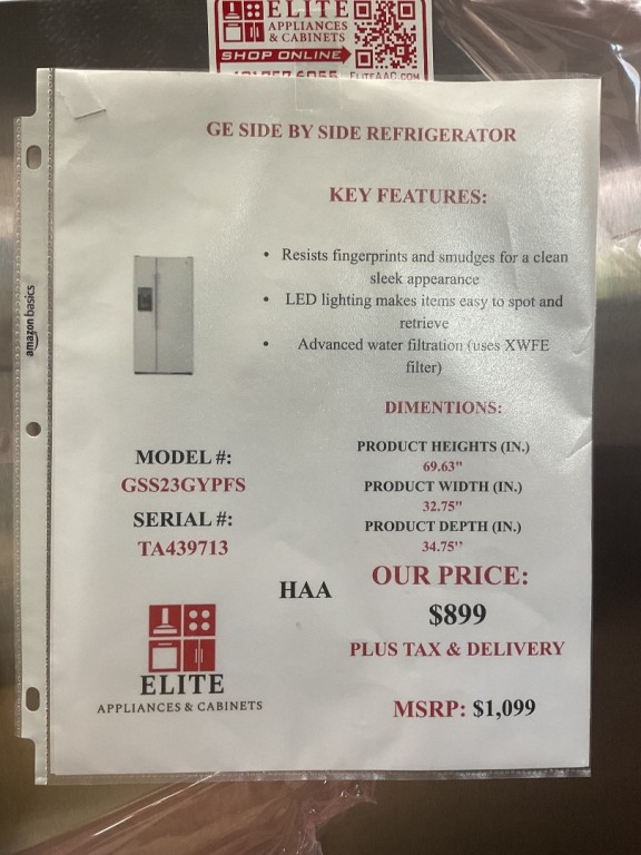 GE 23.0 Cu. Ft. Side-By-Side Refrigerator Fingerprint Resistant Stainless GSS23GYPFS, product image 4 of 28