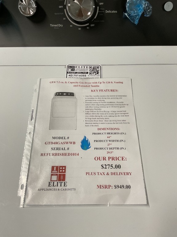 GE 7.2 cu. ft. Capacity Gas Dryer with Up To 120 ft. Venting and Extended Tumble White with Matte Black Backsplash GTD48GASWWB, product image 5 of 20