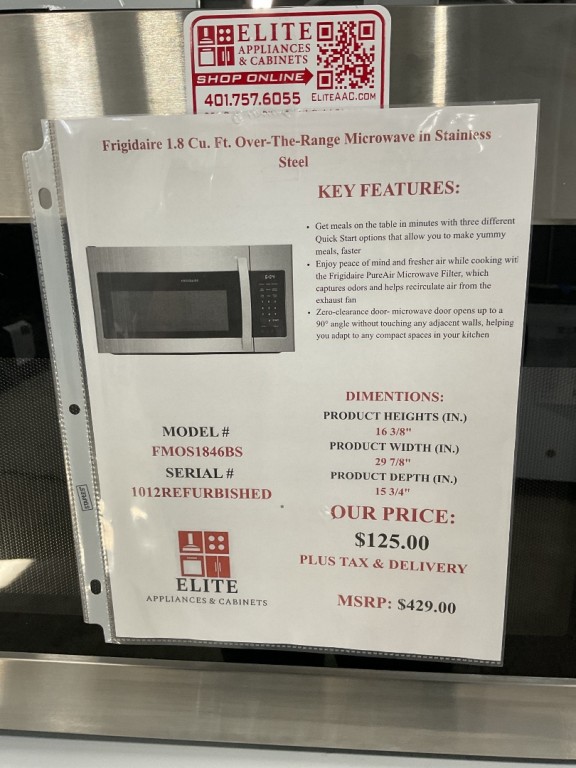 Frigidaire 1.8 Cu. Ft. Over-The-Range Microwave Stainless Steel FMOS1846BS, product image 5 of 17