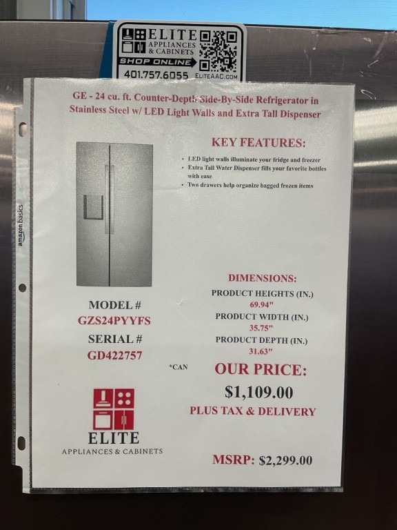 GE 23.5 Cu. Ft. Counter-Depth Side-By-Side Refrigerator with LED Light Walls and Extra Tall Dispenser Fingerprint Resistant Stainless GZS24PYYFS, product image 7 of 65