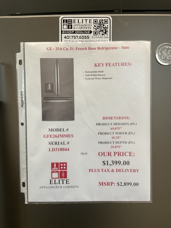 GE 25.7 Cu. Ft. French-Door Refrigerator Fingerprint Resistant Slate GFE26JMMES, product image 3 of 22