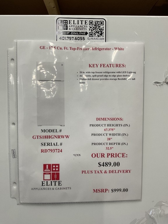 GE 17.5 Cu. Ft. Top-Freezer Refrigerator White GTS18HGNRWW, product image 6 of 18