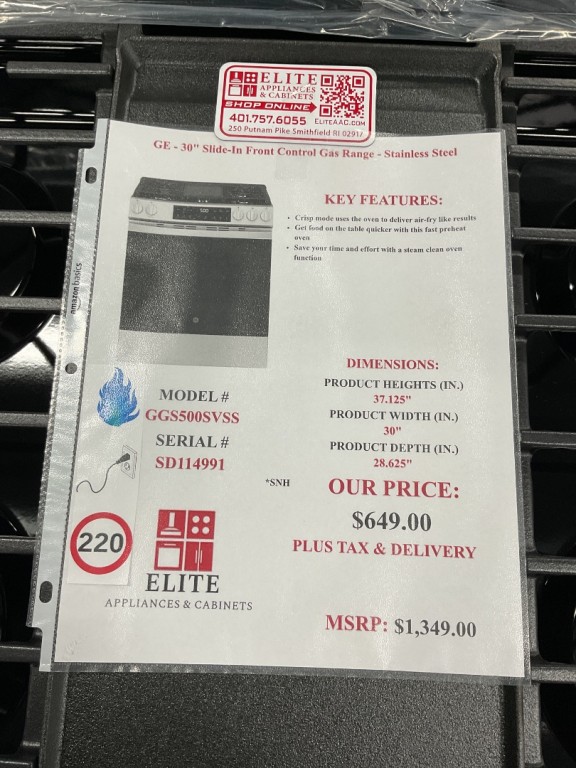 GE 30" Slide-In Front Control Gas Range with Crisp Mode Stainless Steel GGS500SVSS, product image 5 of 28