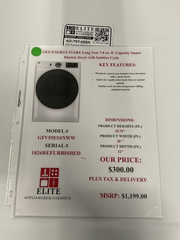 GE Long Vent 7.8 cu. ft. Capacity Smart Electric Dryer with Sanitize Cycle White GFV55ESSNWW, product image 4 of 14