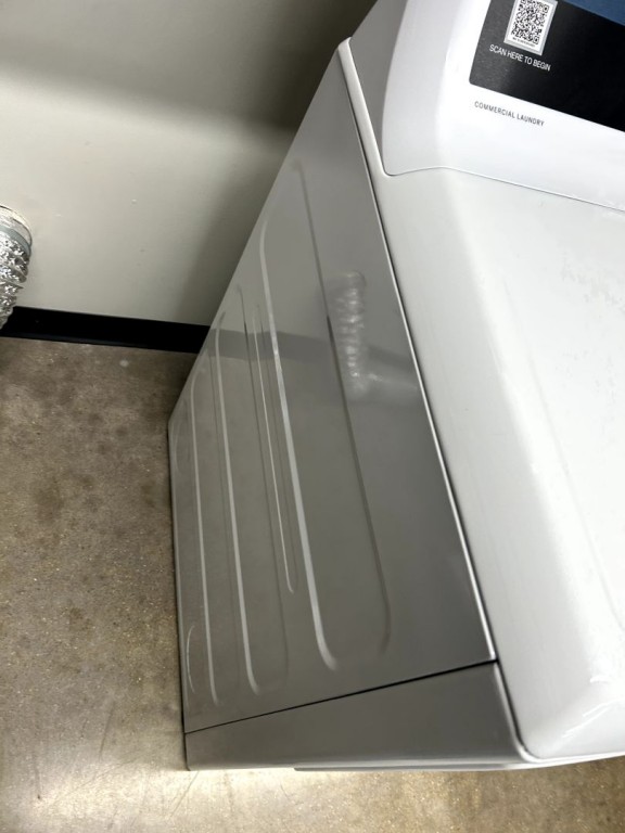 GE 7.4 cu. ft. Capacity aluminized alloy drum Commercial Electric Dryer with Sensor Dry, Built-In App Payment System SITE WIFI REQUIRED White VTD52EASRWB