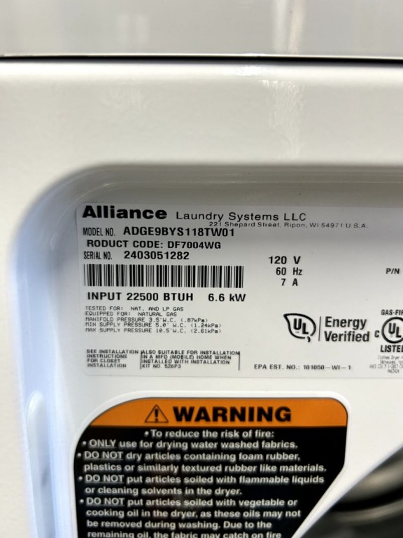 Speed Queen DF7 Sanitizing White Gas Dryer with Front Control White DF7004WG