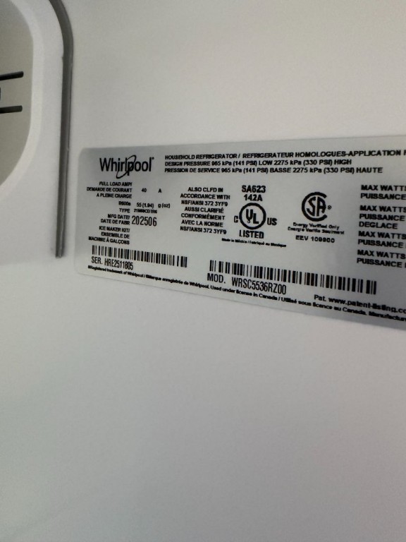 Whirlpool 36-inch Counter Depth Side-by-Side Refrigerator with TruCool™ System Fingerprint-Resistant Stainless Finish WRSC5536RZ