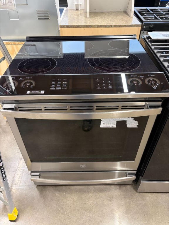 GE Profile 30" Smart Slide-In Electric Convection Fingerprint Resistant Range with No Preheat Air Fry Fingerprint Resistant Stainless PSS93YPFS