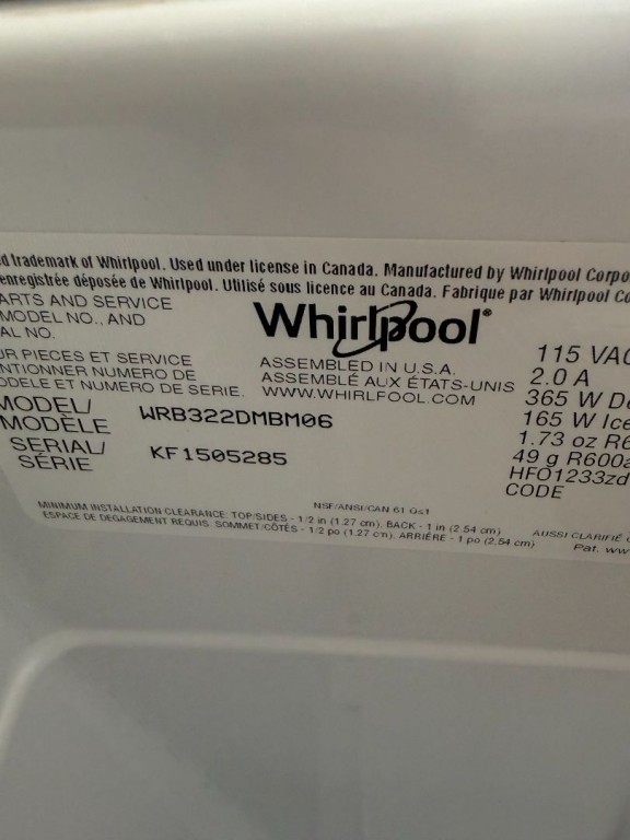 Whirlpool 33-inches wide Bottom-Freezer Refrigerator with SpillGuard™ Glass Shelves - 22 cu. ft Stainless Steel WRB322DMBM