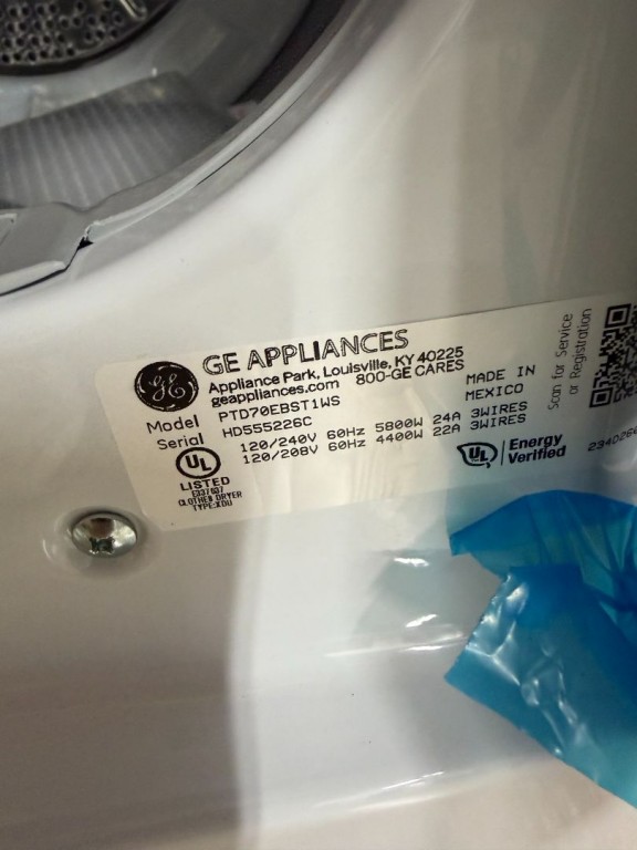 GE Profile 7.4 cu. ft. Capacity Smart aluminized alloy drum Electric Dryer with Sanitize Cycle and Sensor Dry White on White with Silver Backsplash PTD70EBSTWS, product image 2 of 3