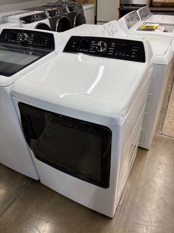 GE Profile 7.4 cu. ft. Capacity Smart aluminized alloy drum Electric Dryer with Sanitize Cycle and Sensor Dry White on White with Silver Backsplash PTD70EBSTWS, product image 3 of 3