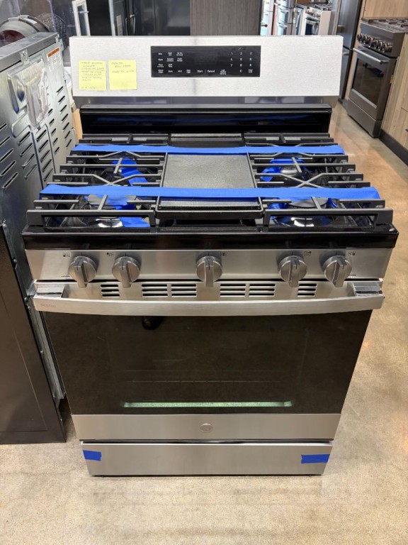 GE Profile 30” Smart Free-Standing Gas Convection Range with No Preheat Air Fry and EasyWash Oven Tray Fingerprint Resistant Stainless PGF700AYFS, product image 1 of 77