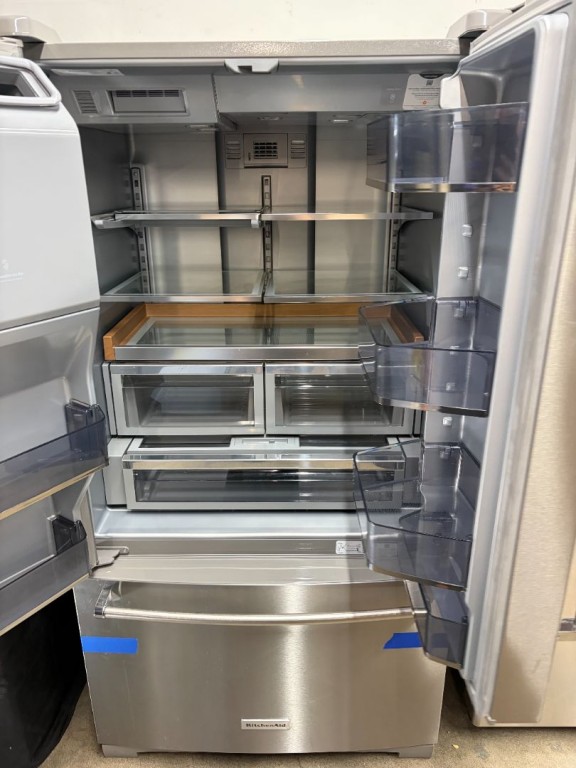KitchenAid 26.8 Cu. Ft. Standard-Depth French Door Refrigerator with Exterior Ice and Water Dispenser Stainless Steel with PrintShield™ Finish KRFF577KPS, product image 1 of 16