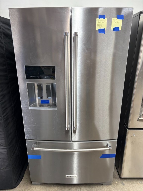 KitchenAid 26.8 Cu. Ft. Standard-Depth French Door Refrigerator with Exterior Ice and Water Dispenser Stainless Steel with PrintShield™ Finish KRFF577KPS, product image 3 of 16