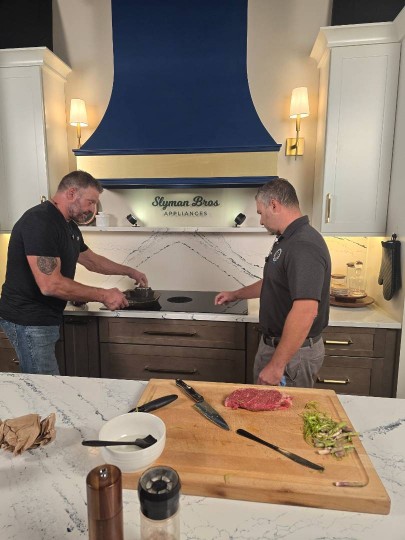 Bobby Slyman and legendary NHL enforcer Tony Twist in the Slyman Bros Appliances Sponsored Kitchen at Trueline Media Group