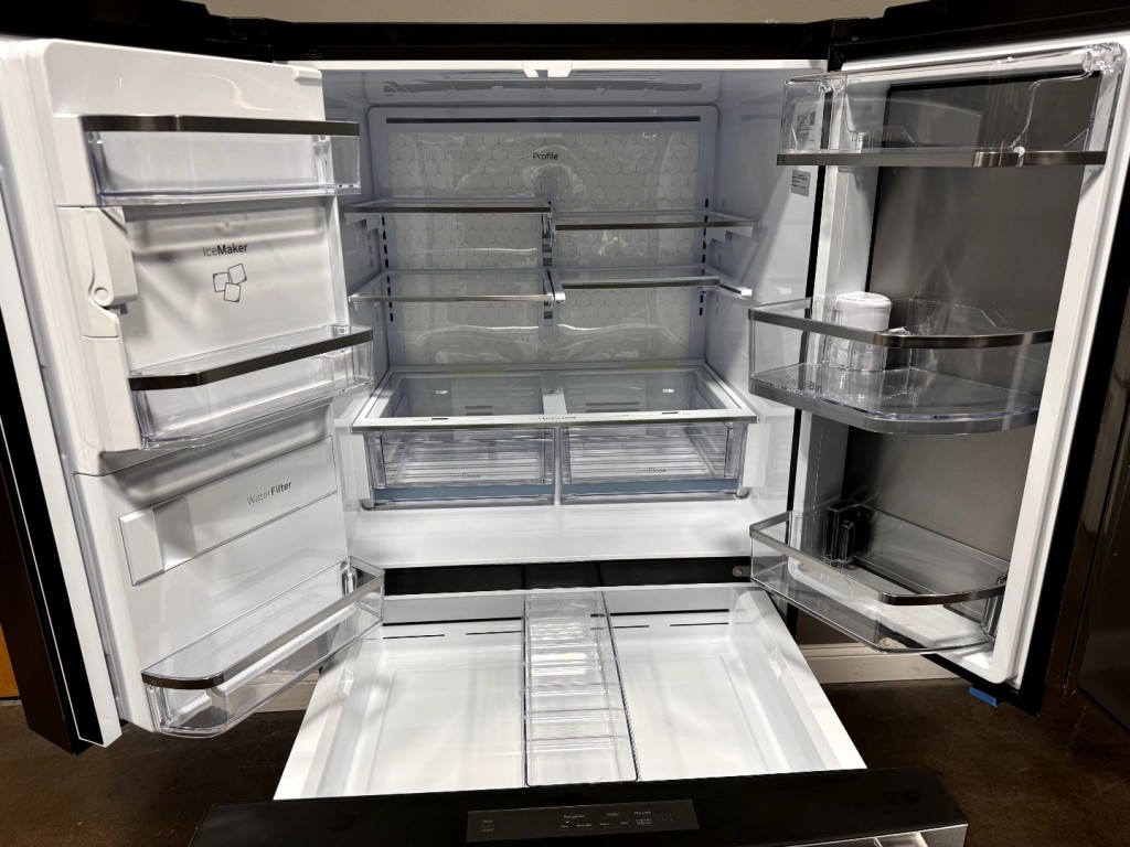 GE Profile 27.9 Cu. Ft. Smart Fingerprint Resistant 4-Door French-Door Refrigerator with Door In Door Stainless Steel PVD28BYNFS