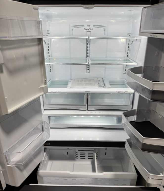 GE Profile 22.1 Cu. Ft. Counter-Depth Fingerprint Resistant French-Door Refrigerator with Hands-Free AutoFill Fingerprint Resistant Stainless Steel PYE22KYNFS