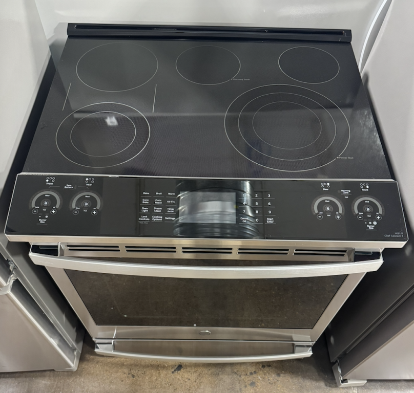 GE Profile 30" Smart Slide-In Electric Convection Fingerprint Resistant Range with No Preheat Air Fry Fingerprint Resistant Stainless PSS93YPFS