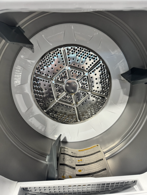 GE Unitized Spacemaker 3.8 cu. ft. Capacity Washer with Stainless Steel Basket and 5.9 cu. ft. Capacity Electric Dryer White on White GUD27ESSMWW