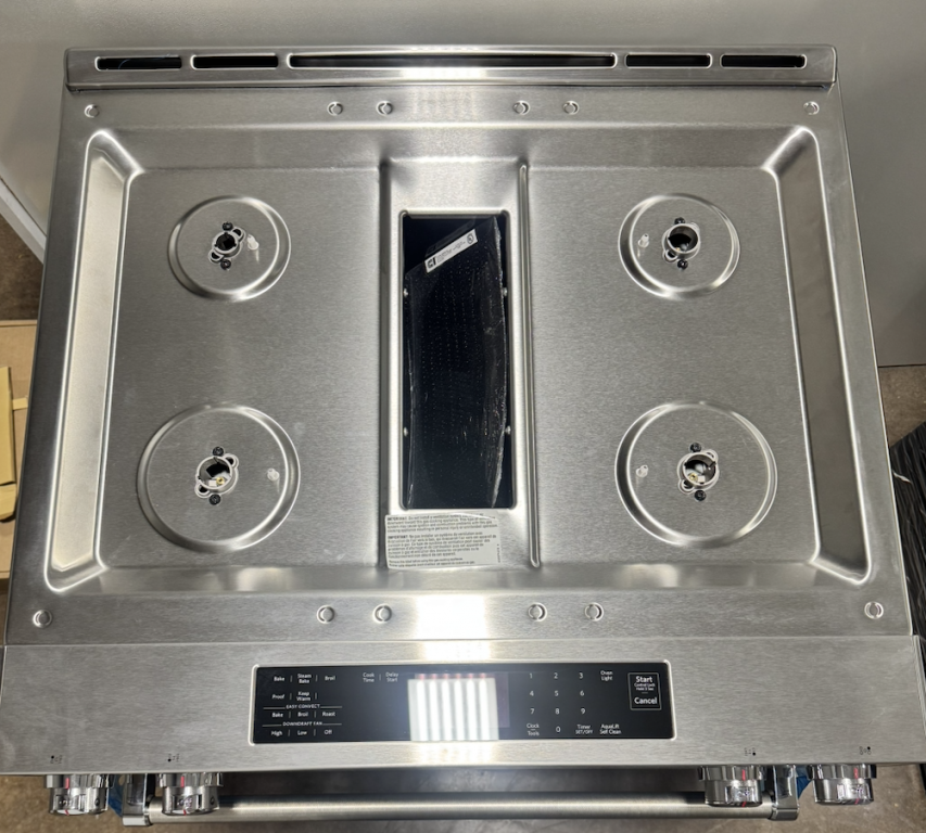 KitchenAid 30-inch 4-burner Dual Fuel Downdraft Slide-in Range Stainless Steel KSDG950ESS
