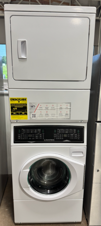 Speed Queen SF7 Stacked White Washer – Electric Dryer with Pet Plus™ White SF7008WE