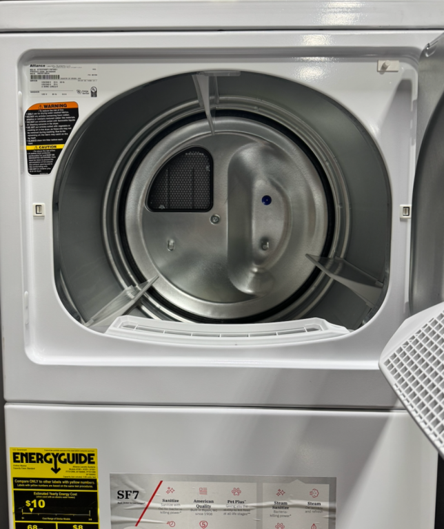 Speed Queen SF7 Stacked White Washer – Electric Dryer with Pet Plus™ White SF7008WE