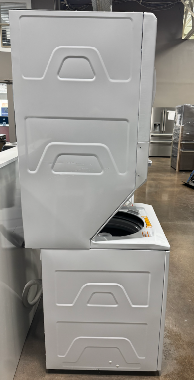 GE Unitized Spacemaker 3.8 cu. ft. Capacity Washer with Stainless Steel Basket and 5.9 cu. ft. Capacity Electric Dryer White on White GUD27ESSMWW