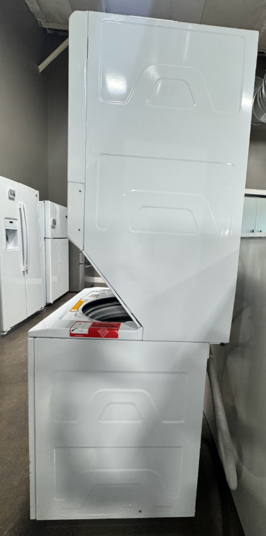 GE Unitized Spacemaker 3.8 cu. ft. Capacity Washer with Stainless Steel Basket and 5.9 cu. ft. Capacity Electric Dryer White on White GUD27ESSMWW