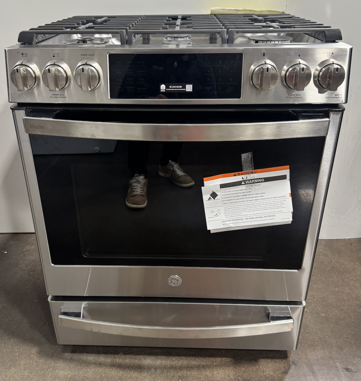 GE Profile 30" Smart Slide-In Front-Control Gas Fingerprint Resistant Range with No Preheat Air Fry Fingerprint Resistant Stainless PGS930YPFS, product image 1 of 6