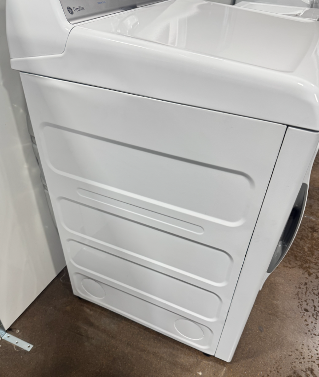 GE Profile 7.4 cu. ft. Capacity aluminized alloy drum Electric Dryer with Sanitize Cycle and Sensor Dry White on White with Silver Backsplash PTD60EBSRWS, product image 2 of 4