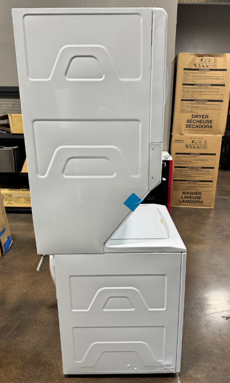GE Unitized Spacemaker 3.8 cu. ft. Capacity Washer with Stainless Steel Basket and 5.9 cu. ft. Capacity Electric Dryer White on White GUD27ESSMWW, product image 5 of 23
